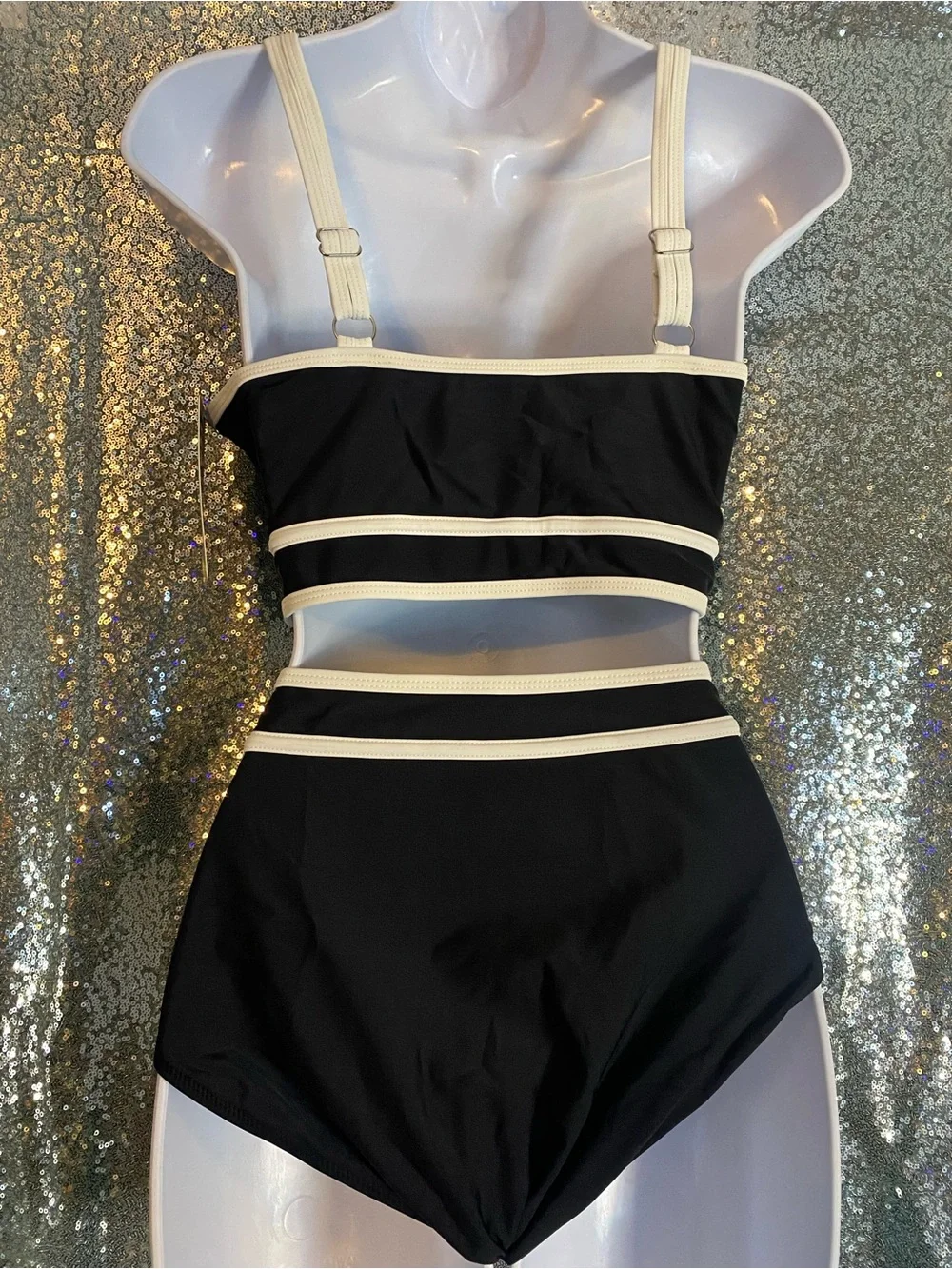 BMJL NWT Two-Piece Cutout Bikini Set | Black & Cream Contrast Trim | Size Large